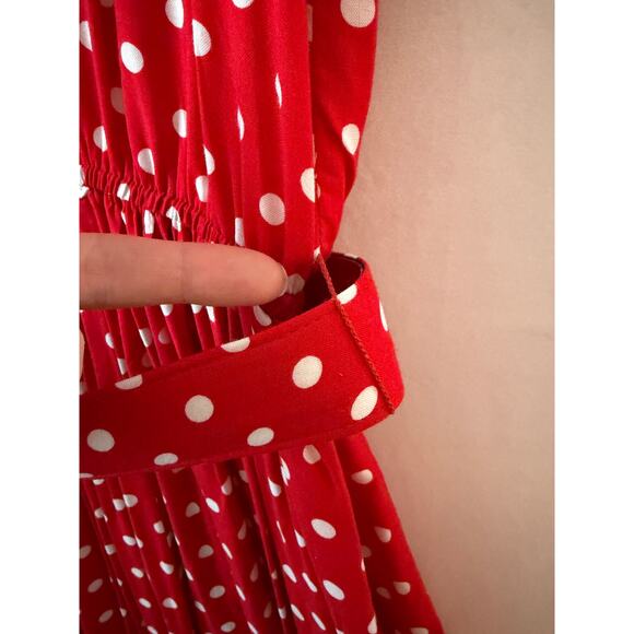 Vintage Serben Dress Polka Dot Red White Belted Fit & Flare Pinup Pockets XL - Picture 2 of 8